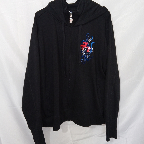 The Bradford Exchange Tops - Y2K Lucky Girl Graphic Zip Hoodie Black Retro Size 2X Bradford Exchange